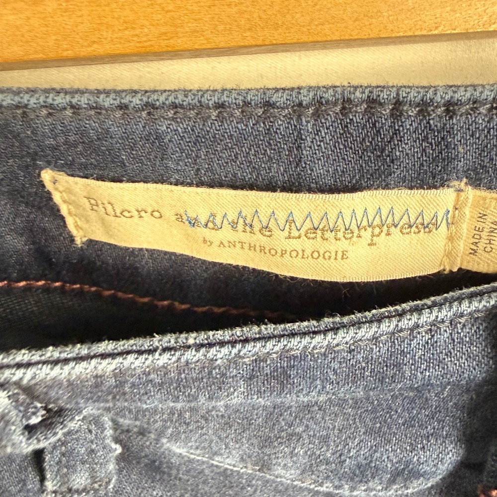 Pilcro Anthropologie Pintuck Dark Wash Flare Jeans Sz 28 Boho Nautical High-Rise - Picture 7 of 12